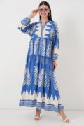2423 Otantik Desenli Tesettür Elbise - H. İndigo resmi